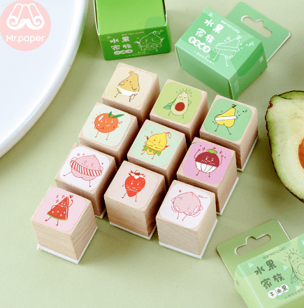 Sellos de frutas kawaii Mr Paper + 6 tintas graduales