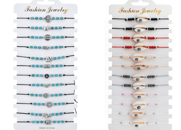 Pack 12 pulseras de cuerda tejidas con perlas (40% descuento)