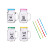 Lote de 20 jarras de cristal con pajita (surtido de colores)