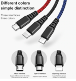 Cable usb con 3 puertos (tipo c, micro y Iphone)